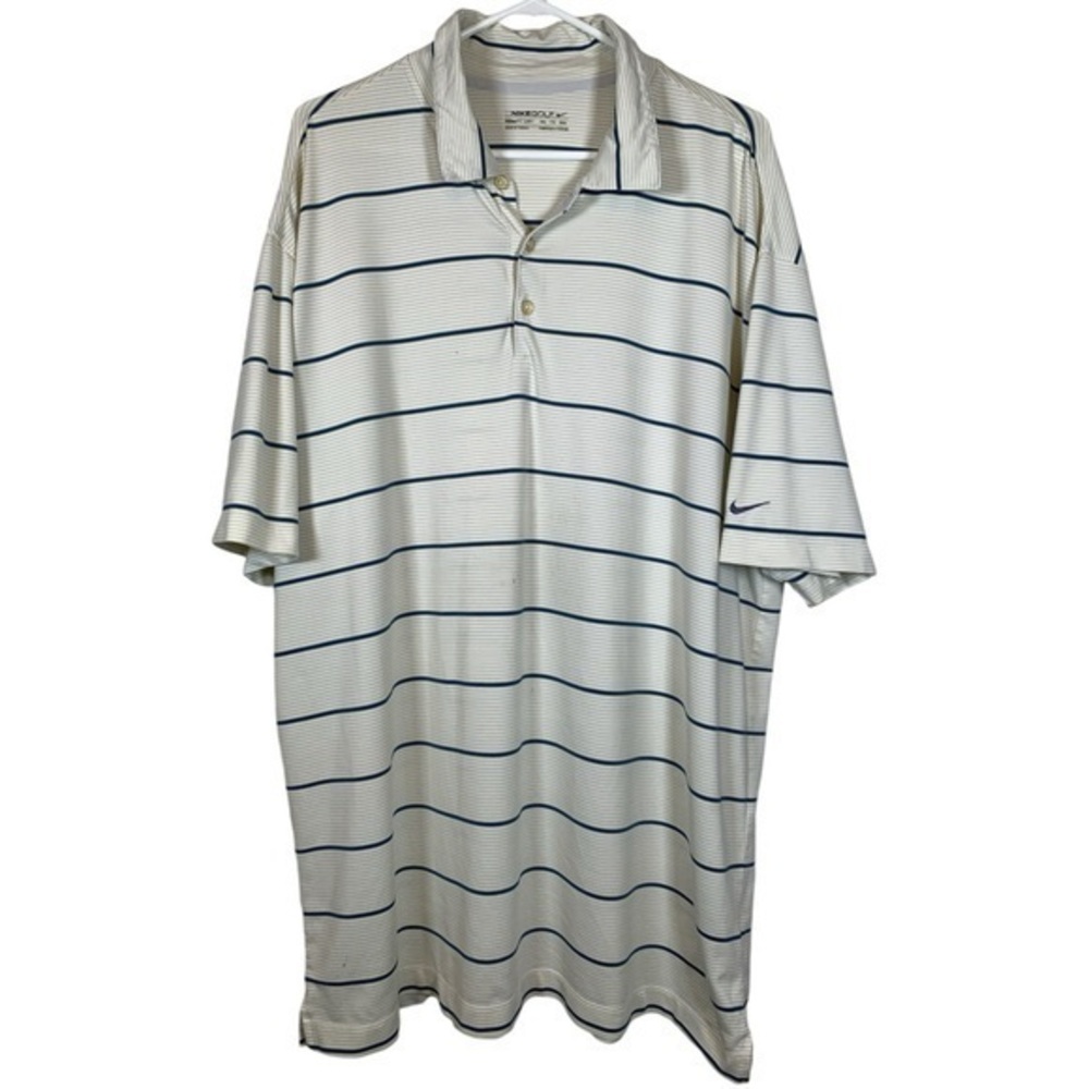 Nike Golf Fit Dry Stripe Cream Blue Polo Golf Shirt Size XXL EUC #VEG-0256